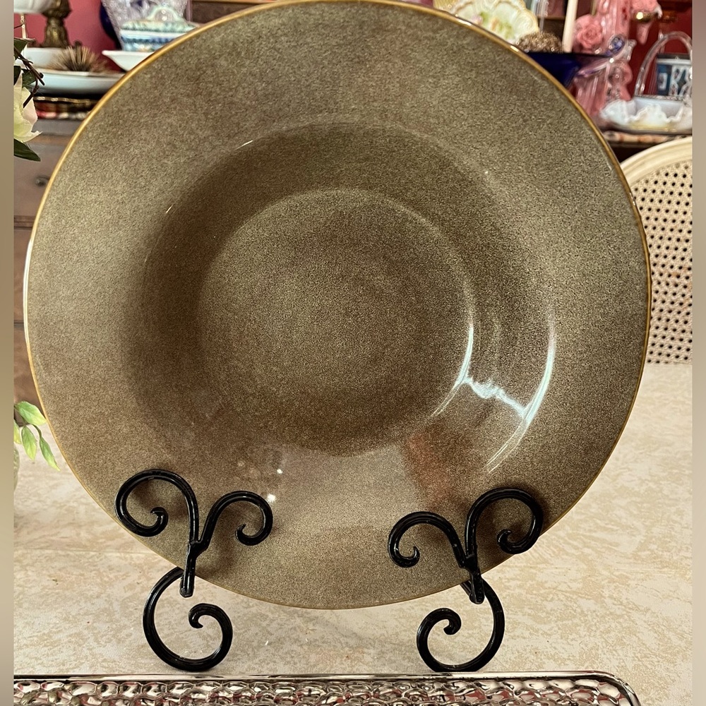2 Sets of 2 -Ruff Hewn Pottery Brown Swirl Rim Large Soup/Pasta Bowls 9.75”